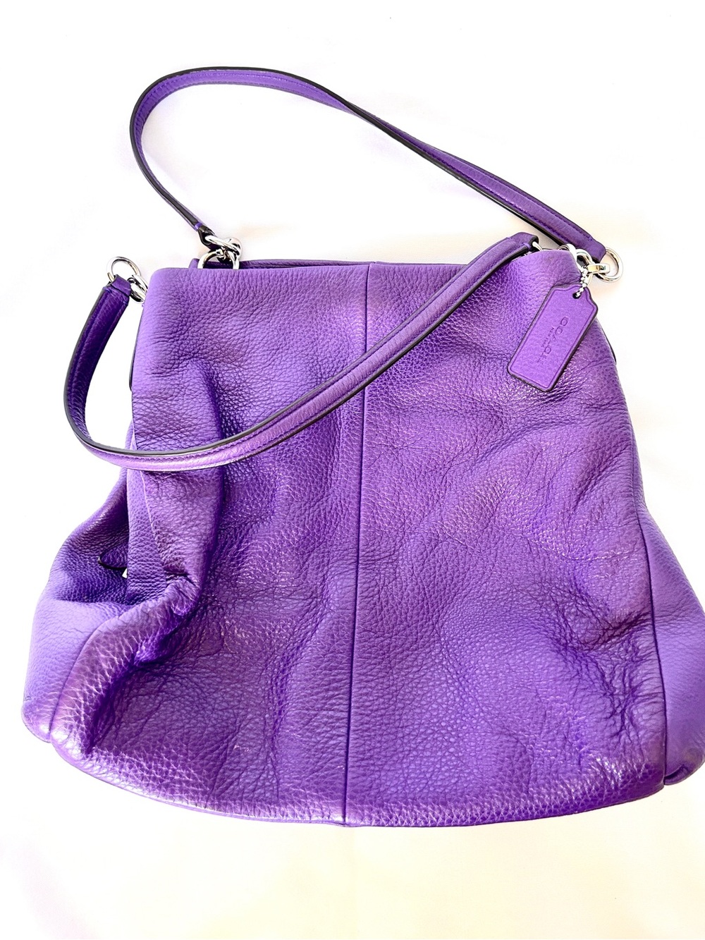 Coach Purple Pebbled Leather Shoulder Bag with Silver accents